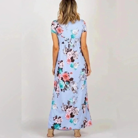 PinkBlush Light Blue Floral Draped Wrap Front Maxi Dress-Size  M - Picture 2 of 6